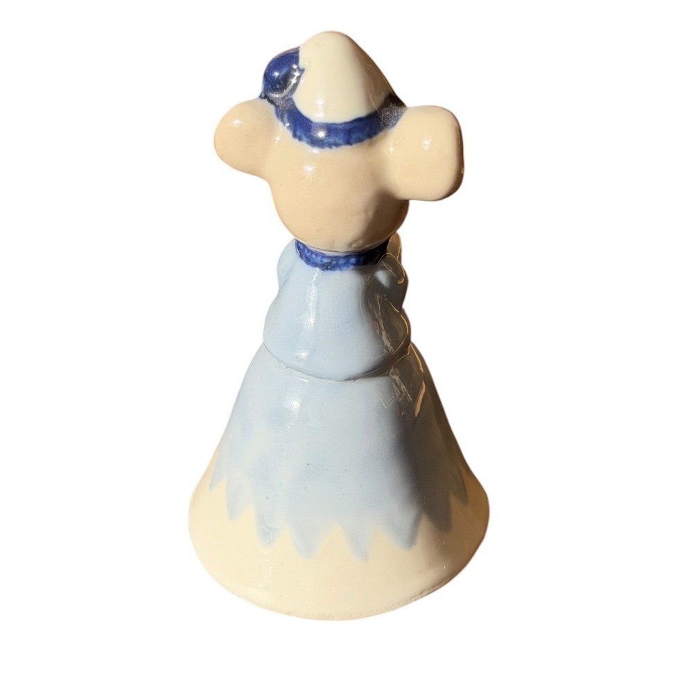 Vintage Ceramic Mouse Bell Figurine Blue Dress Bonnet Hand Painted Kitsch Decor - Picture 4 of 10